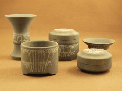 澄泥石刻竹香具五件套 手工石质香具的专业评析